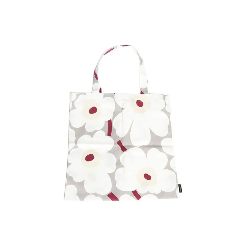 Marimekko Cotton Tote Bag Shopping Bag Shoulder Bag Handbag Women's Light Gray/White-0