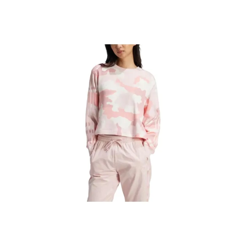 Adidas Free Shipping With AdiClub Essentials 3-Stripes Camo-Print Cropped Sweatshirt-1