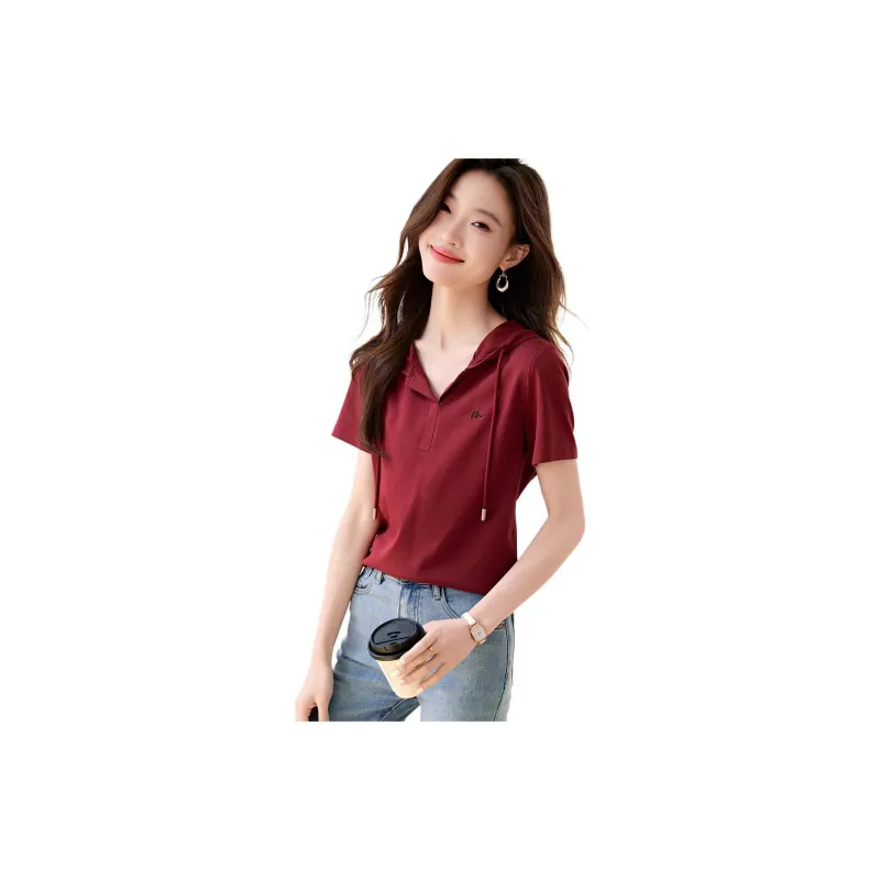 Mo Han Yi Mei T Shirt Women's Burgundy-1