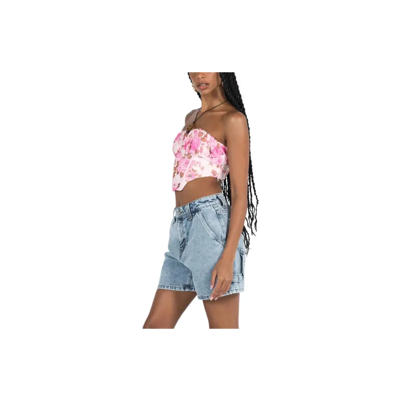 PRINCESS POLLY LOU CARPENTER DENIM SHORTS Denim Shorts Women's Light Wash-3