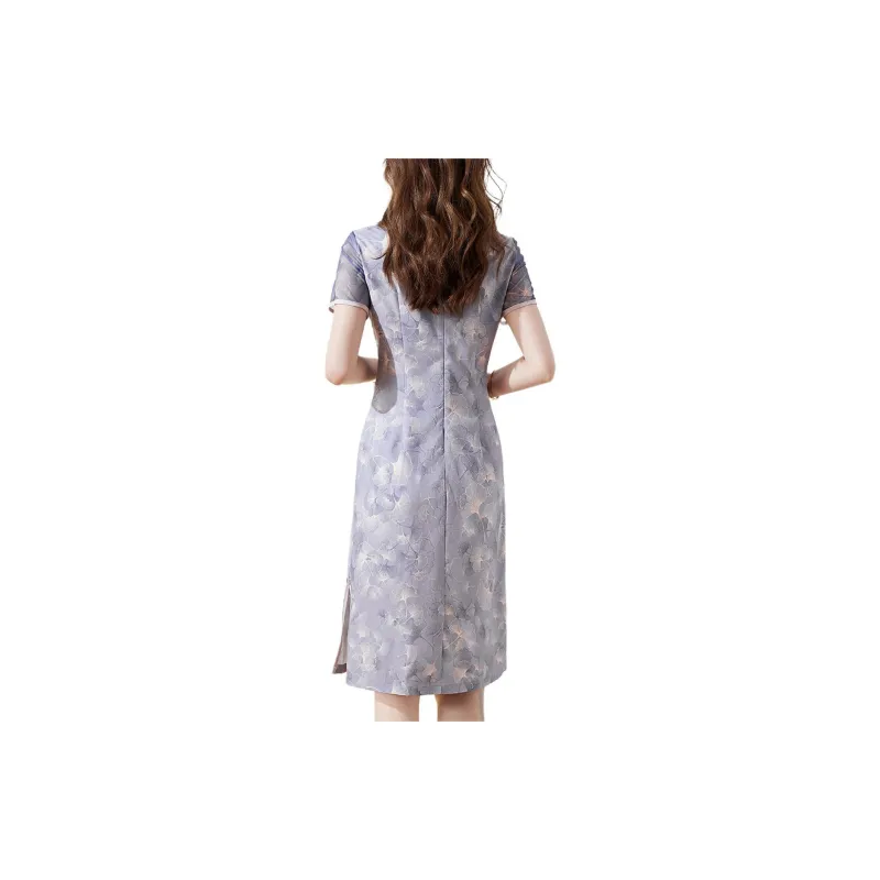 Mo Han Yi Mei Short Sleeved Dress Women's Purple-0