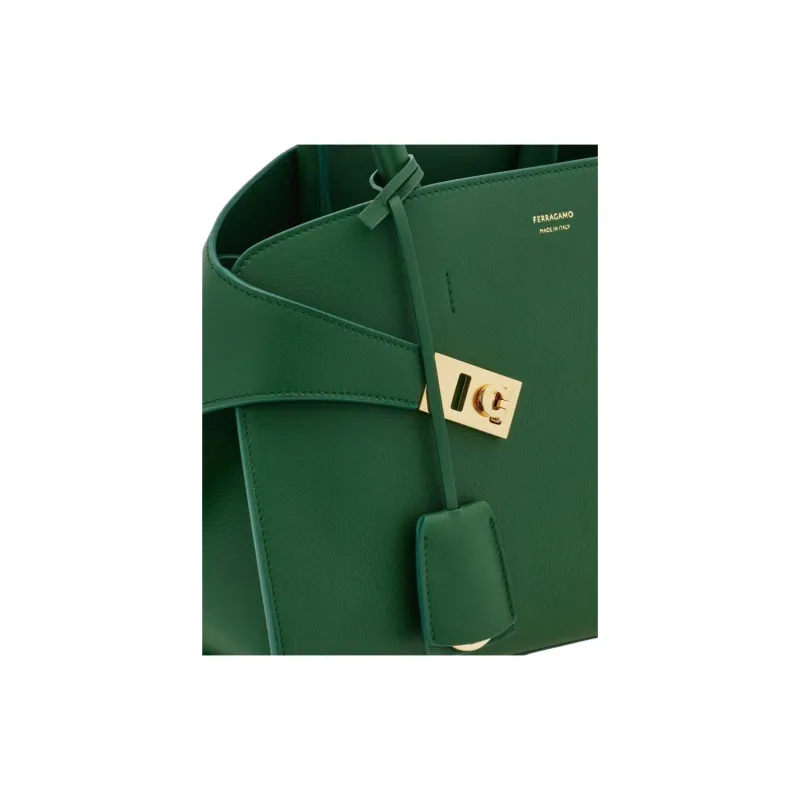 FERRAGAMO GANCINI Grained Calfskin Shoulder Bag Crossbody Bag Handbag Small Size Women's Forest Green-4