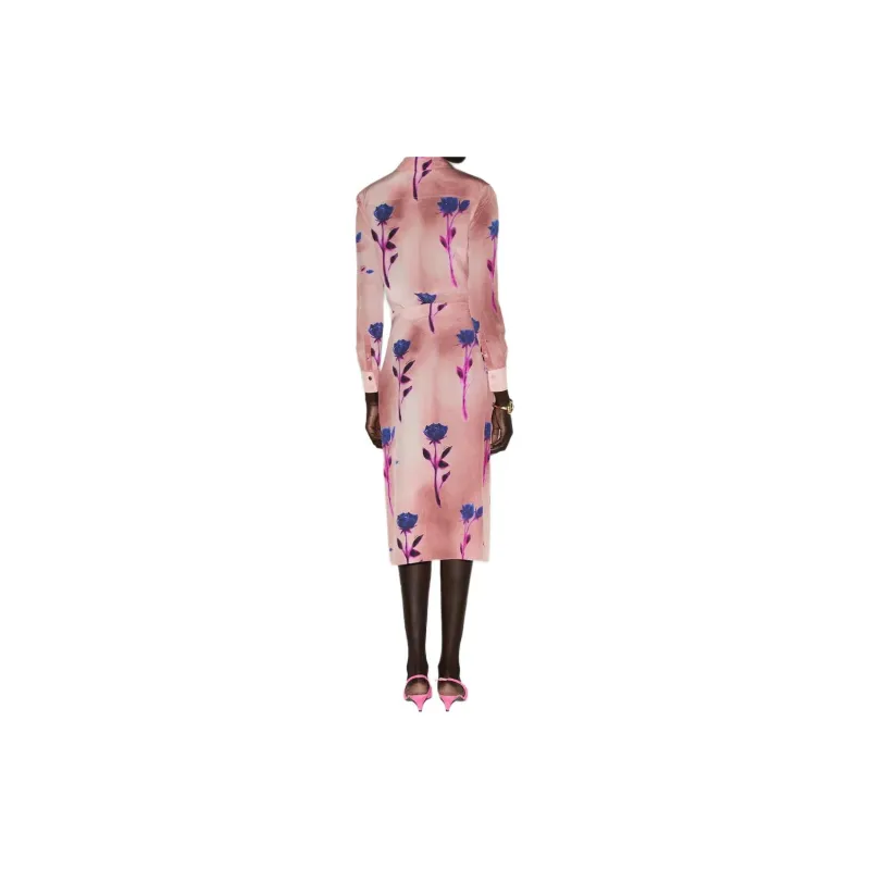 GUCCI Flora-Print Crepe De Chine Skirt Casual Long Skirts Women's Pink-3