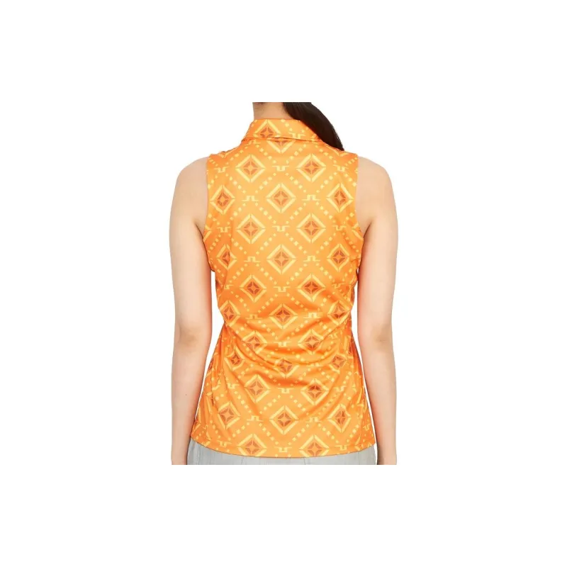 J.Lindeberg Dena Print Sleeveless Top Polo Shirt Women's Orange-2