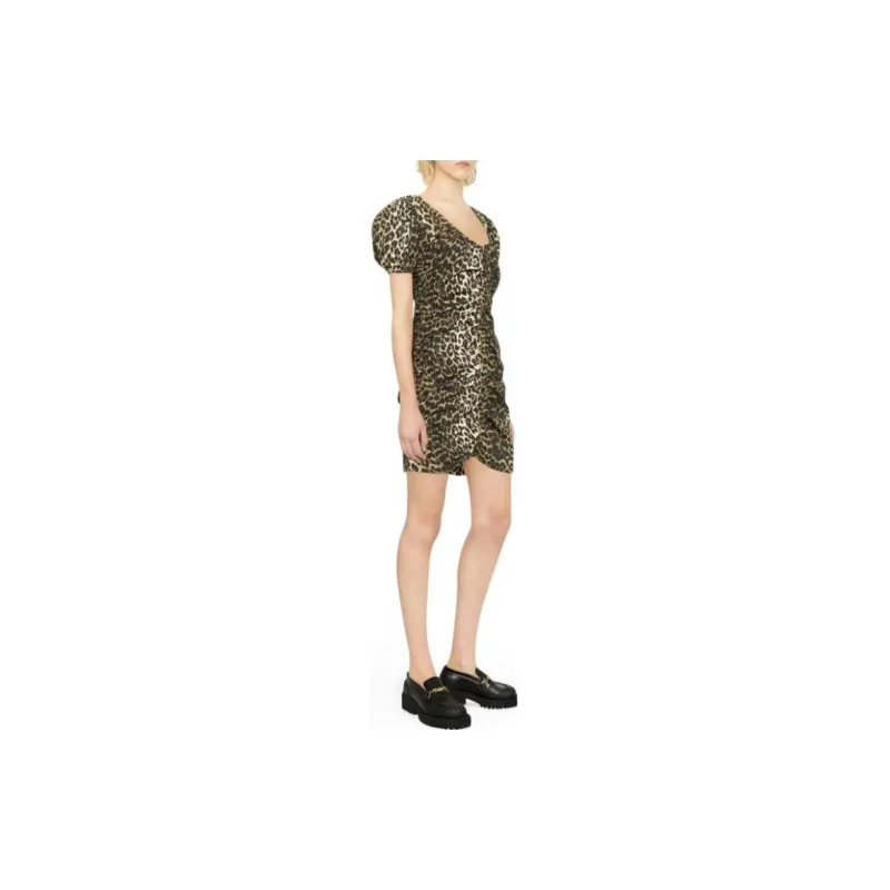 GANNI Printed Gathered U Neck Mini Dress 'Leopard'-3