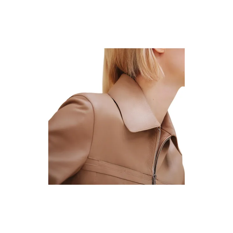HERMES FW24 Leather Jacket Women's Beige Camel-2