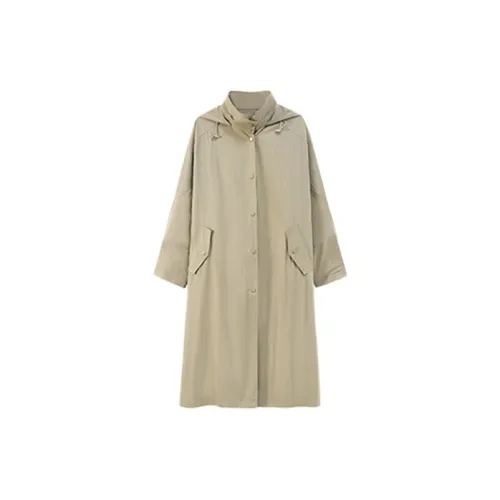 HDFULERN Trench Coats Women's Linen Brown