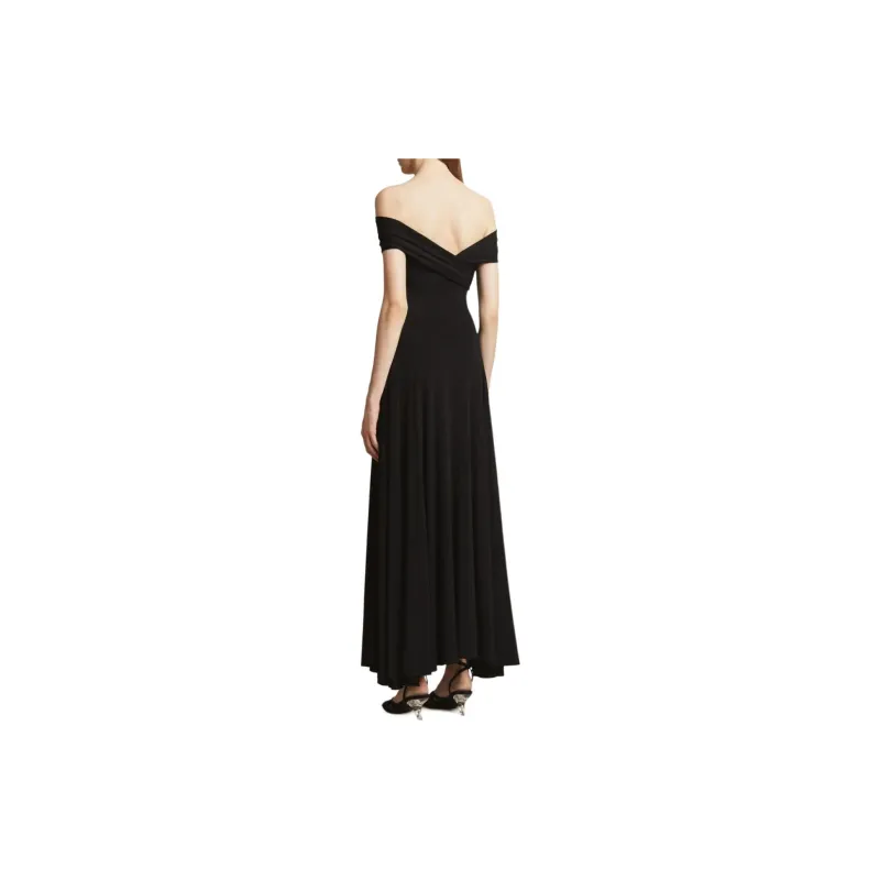 KHAITE The Bruna Off Shoulder Pleated Maxi Dress-3