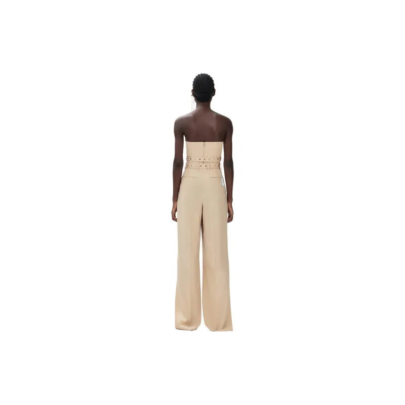 H&M Wool Blend Belted Trousers Beige-1