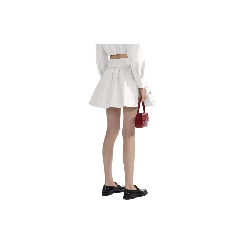 Self portrait Casual Short Skirts Women's Pure White-2