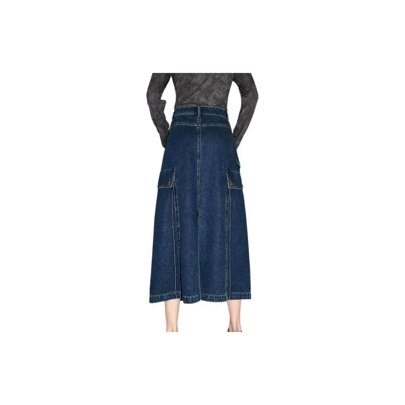 Bethine Denim Long Skirts Women's Dark Denim Blue-1