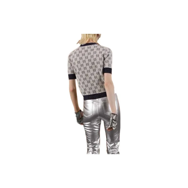 GUCCI GG motif Lamé Knitted Top-4