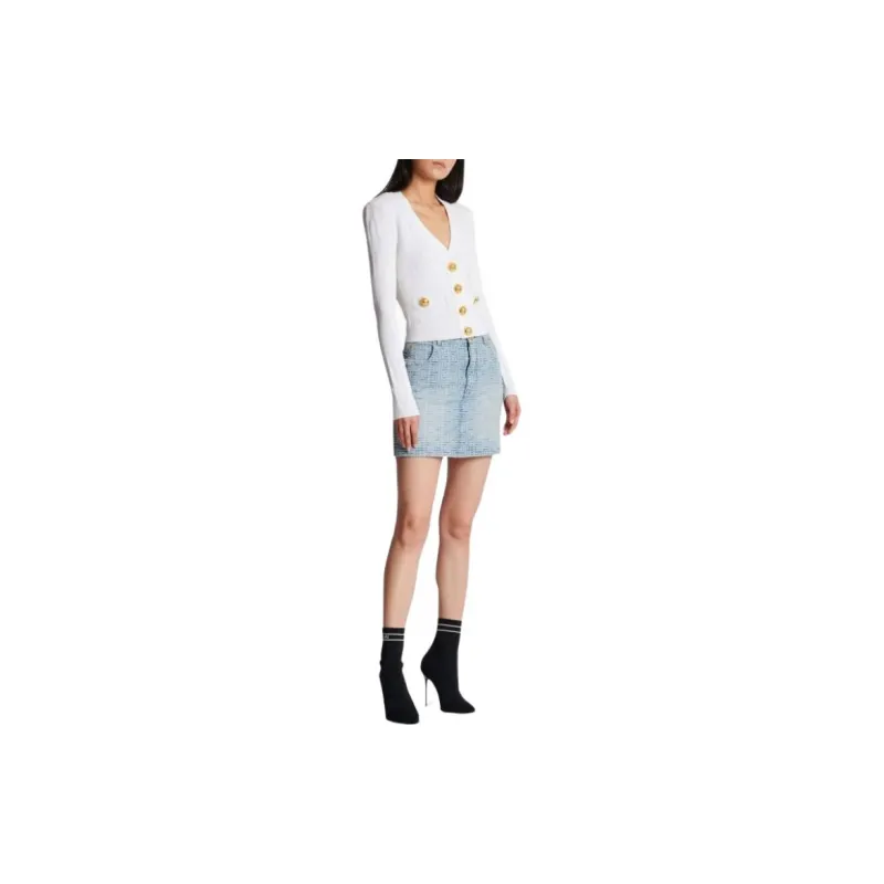 BALMAIN Pointelle knit V neck Cardigan-2