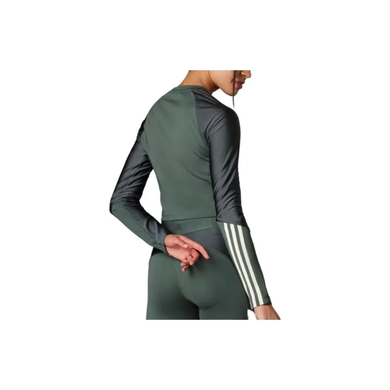 Adidas Hyperglam Shine Training Crop Long Sleeve Tee T-Shirt Women's Green-1