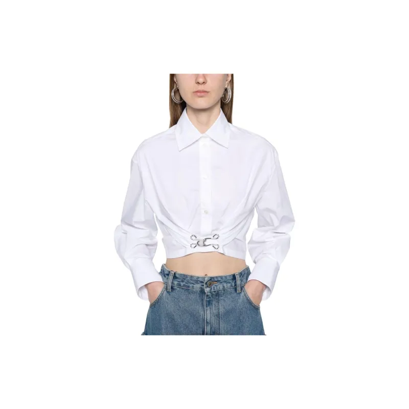 MOSCHINO Ruched Detail Poplin Cropped Shirt-2