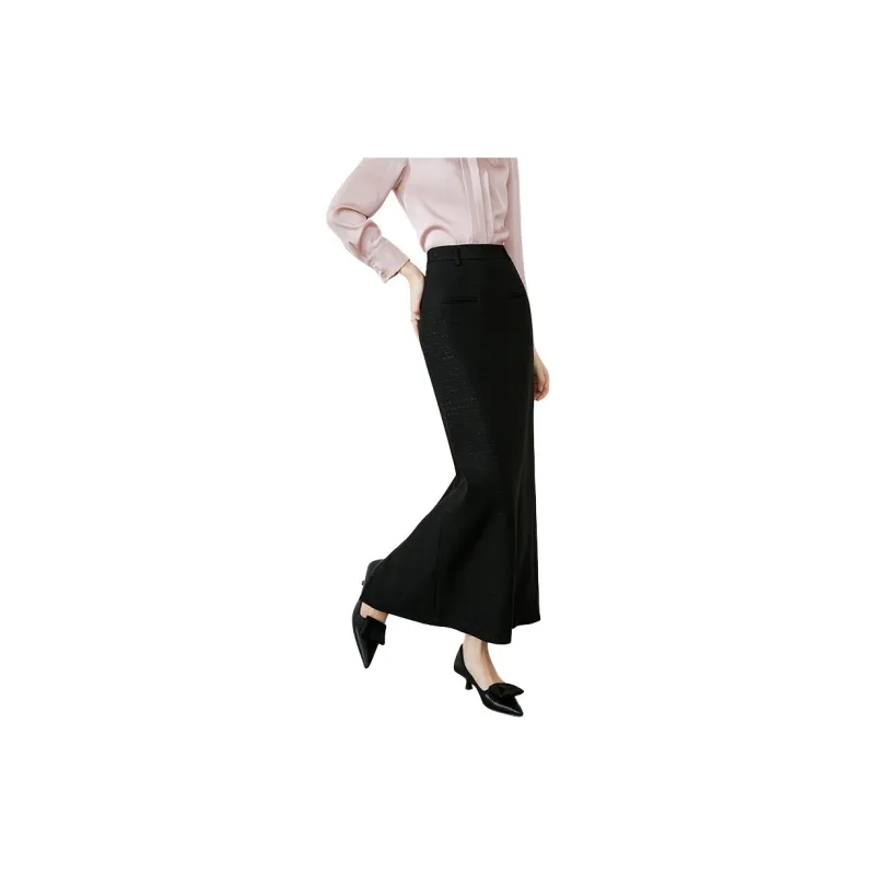 Late White Casual Long Skirts Women's Black-7