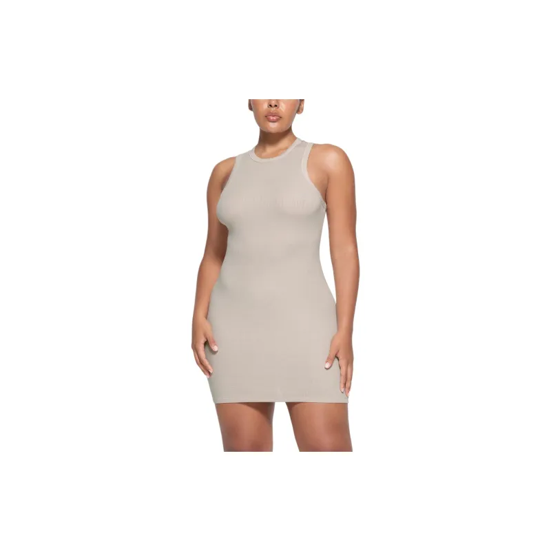 SKIMS SS24 COTTON RIB TANK DRESS Sleeveless Dress Women's STONE/Stone Color-1