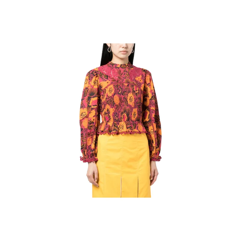 Farm Rio Garden Bloom Floral motif Smocked Blouse-2