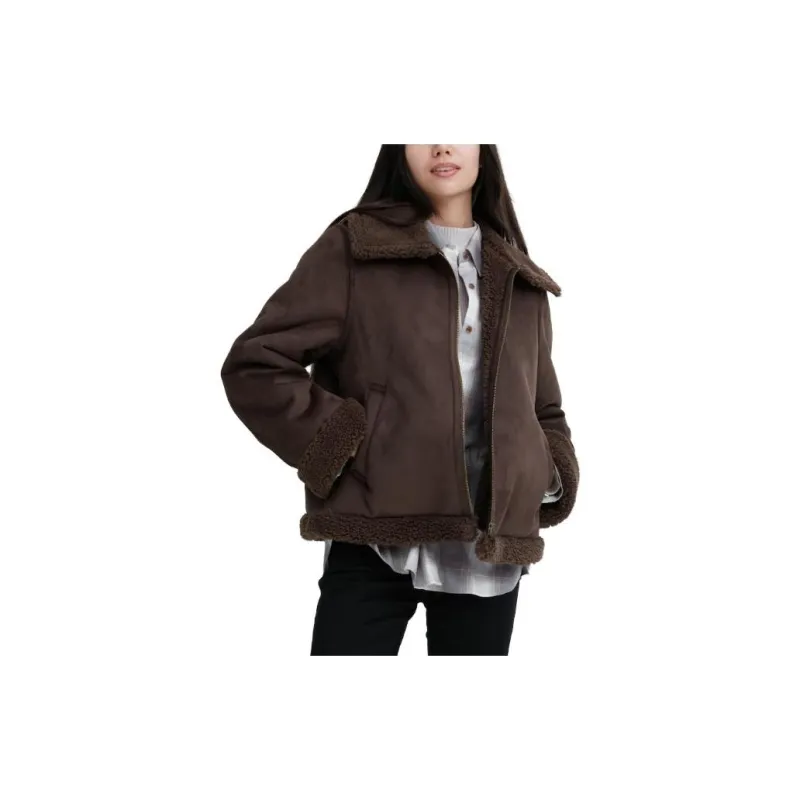 UNIQLO Cropped Coats Women's Dark Brown-3