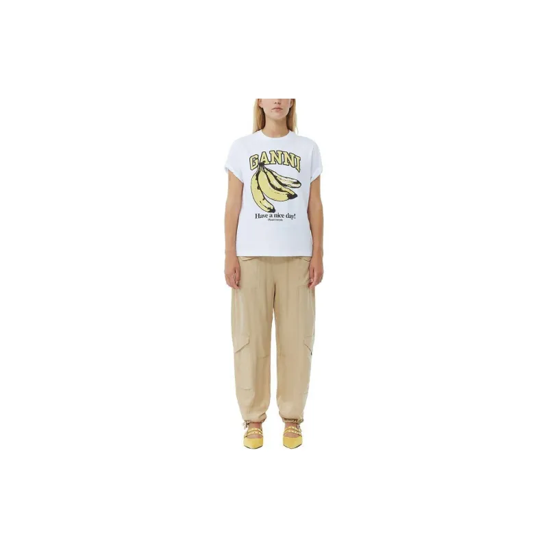 GANNI White Banana T-Shirt-1