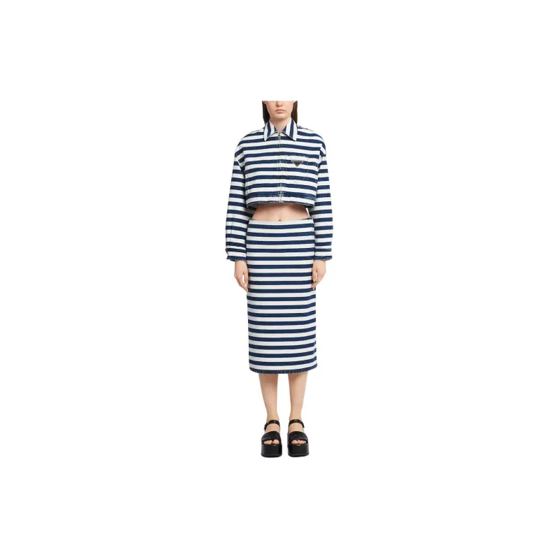 PRADA 2010s Cotton denim Striped Jacket-1