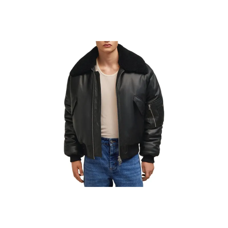 Ami Leather Bomber Jacket 'Black'-1