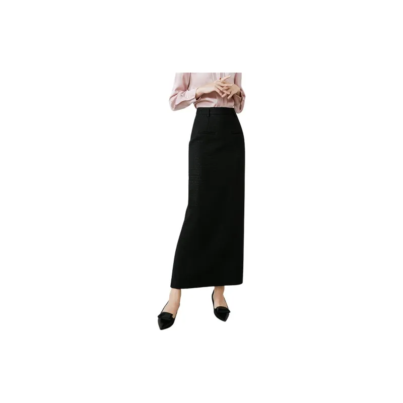 Late White Casual Long Skirts Women's Black-6