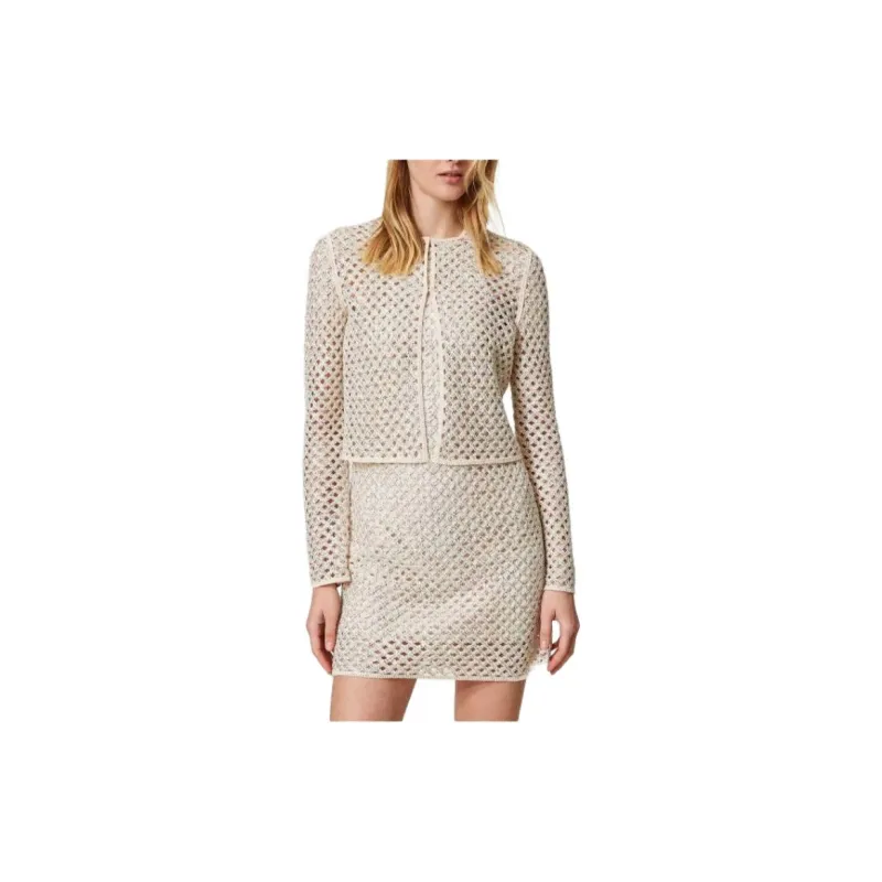 Twinset Embellished Open-Knitted Cropped Jacket-1
