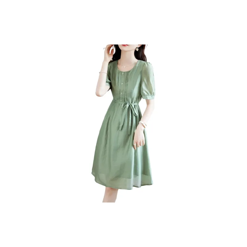Still Quiet Short Sleeved Dresses Women's Green-6