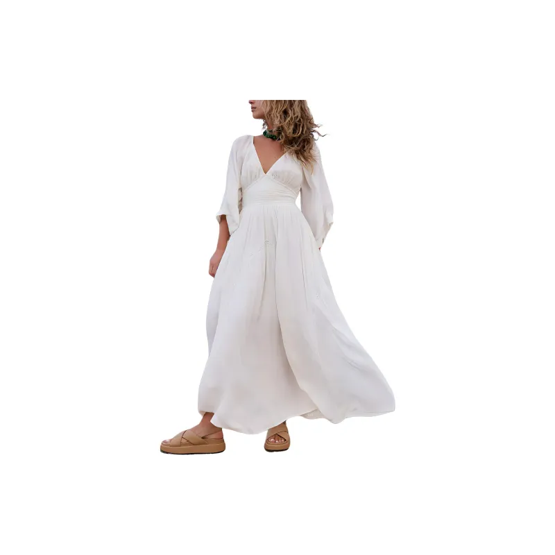 FREE PEOPLE Dixie Maxi Long-Sleeved Dresses Women's Egret/White Egret Color-1