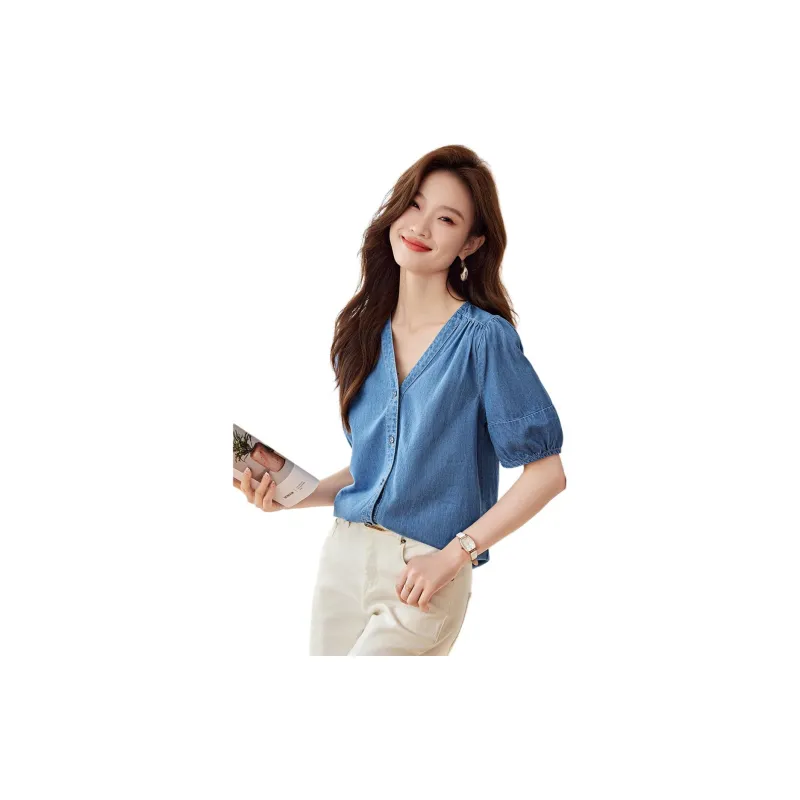 Mo Han Yi Mei Shirt Women's Light Denim Blue-1