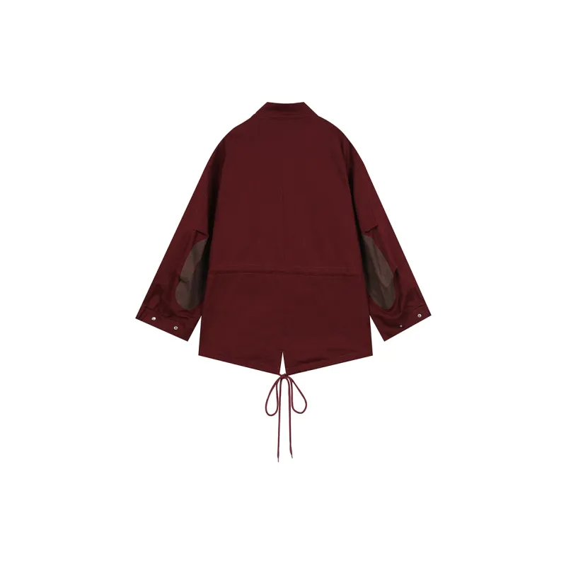 ELF SACK Angora Red American Vintage Print Workwear Trench Coat Women's-1