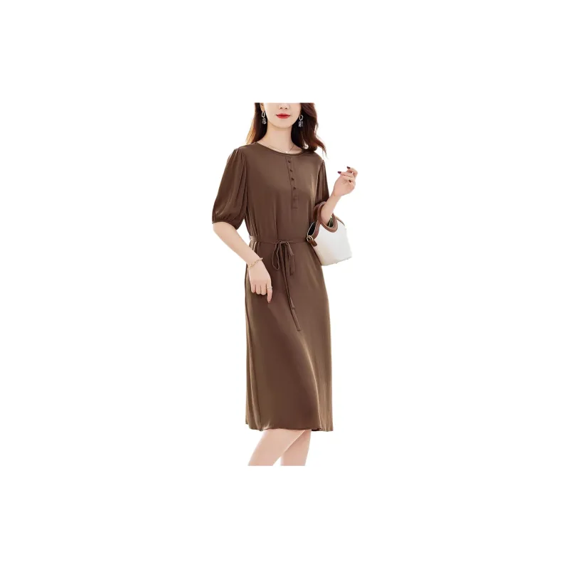 Yi Mengyuan Lace Up Silk Short Sleeved Dress Women's-9