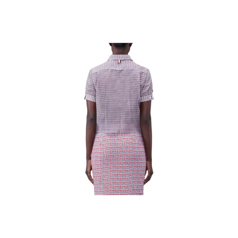 THOM BROWNE Bow Collar Checked Blouse-4