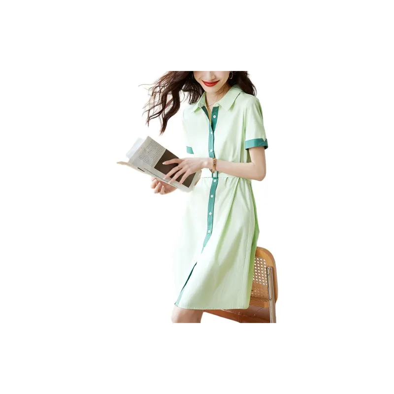 Mo Han Yi Mei Short Sleeved Dress Women's Green-3
