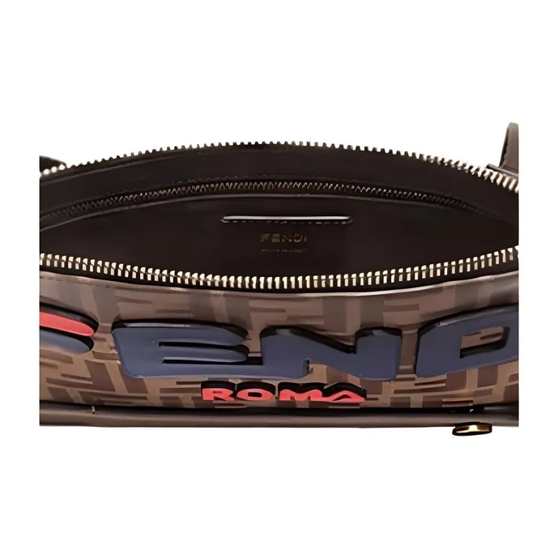 FENDI FILA Collaboration Coated Canvas With Leather Shoulder Bag, Crossbody Bag Men's Brown & Blue Red-3