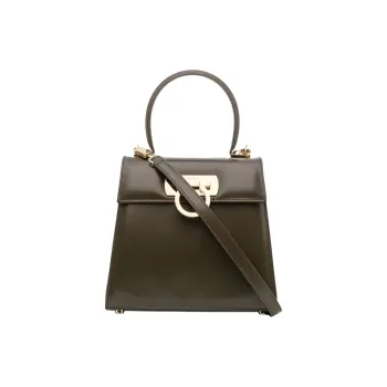 FERRAGAMO Calfskin Shoulder Bag, Crossbody Bag, Handbag Small Size Women's Dark Green