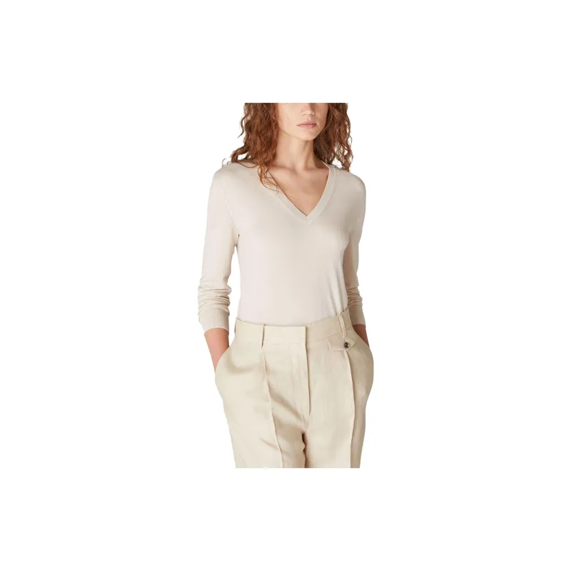 Loro Piana New Piuma V Neck Cashmere Sweater Women's Ecru-3