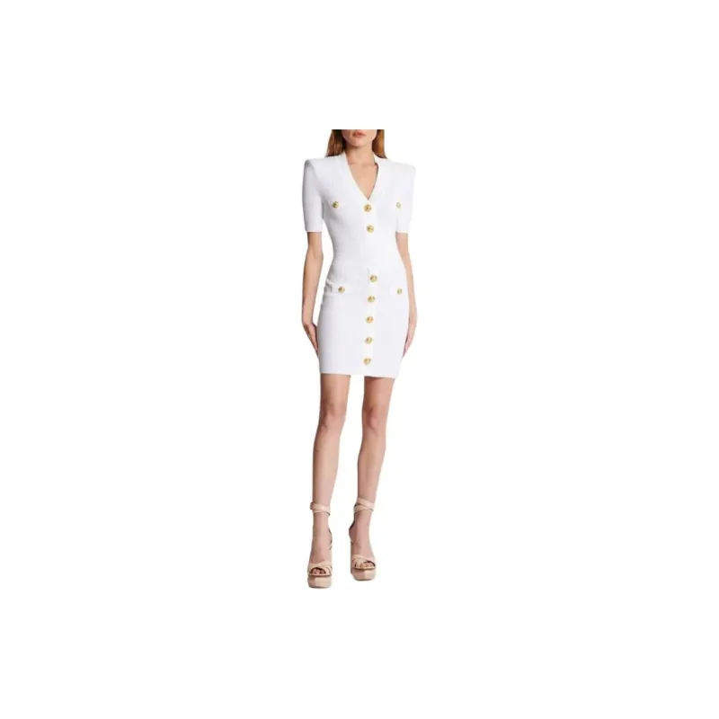 BALMAIN Knitted Button-embellished Minidress-2