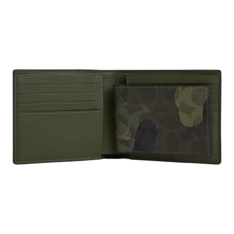 COACH 3 IN 1 Wallet Coated Canvas Wallet Mini Men's Dark Color Trefoil With Multicolor-1