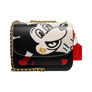 COACH Disney X Keith Haring Collaboration Madison Leather Kids' Bag Crossbody Bag Shoulder Bag Small Size Women's Black