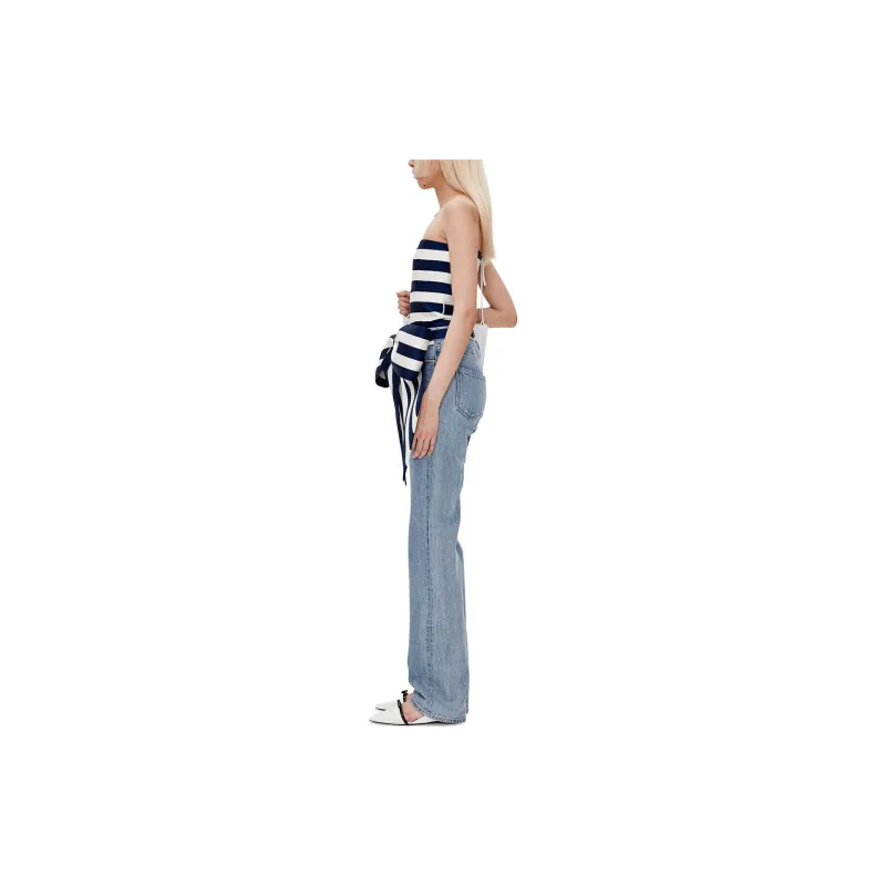 KIMHEKIM SS24 RIBBON BELTED MIKADO SILK BANDEAU TOP Strapless Top Women's NAVY/Marine Blue-6