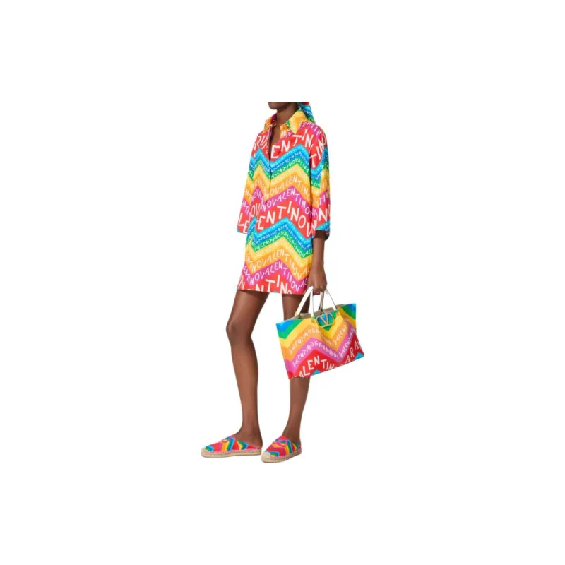 Valentino All Over Logo Printed Long Sleeved Shirt Dress-3