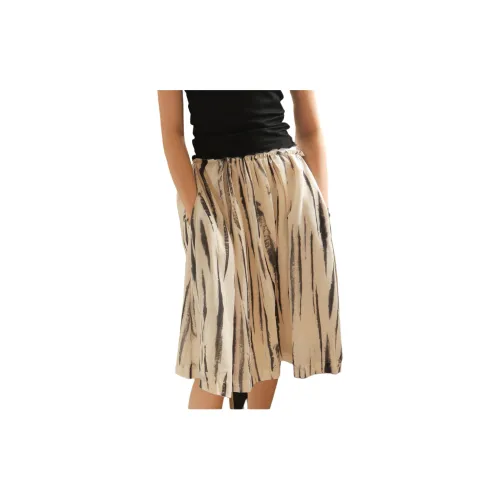 SUPERSCAPE Casual Long Skirts Women's Beige/Black Stripes