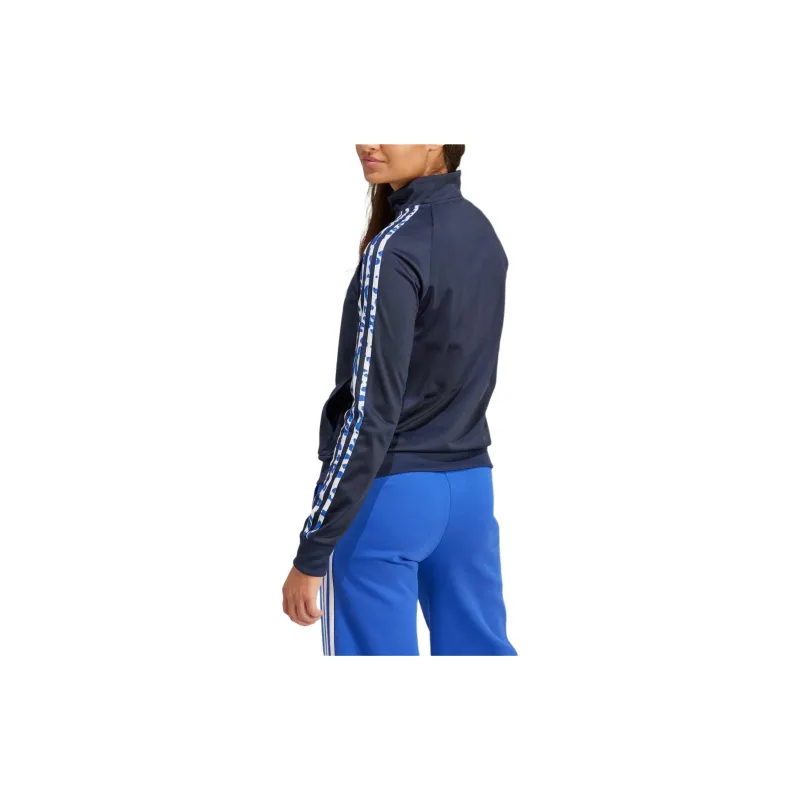 Adidas Essentials Animal Print Tricot 3-Stripes Track Jacket Jackets Coats Women's Marine Blue-2