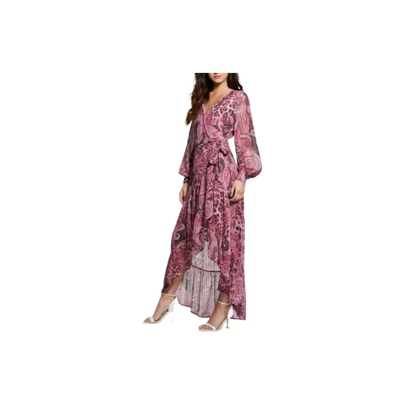 GUESS Eco Nuovo Bahia Wrap Maxi Dress Long-Sleeved Dresses Women's Pink-1