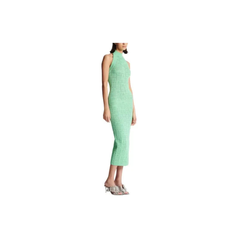 BALMAIN Monogram pattern Knitted Midi Dress-4