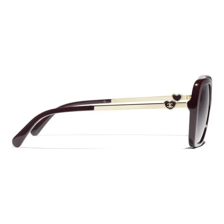 CHANEL Acetate Metal Square Sunglasses Unisex Burgundy-3