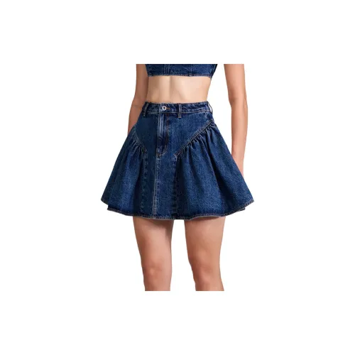 Self portrait Denim Short Skirts Women's Blue
