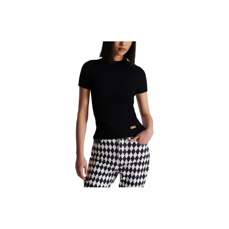 BALMAIN Logo Plaque Short Sleeved Ribbed Knit Top-4